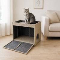 Panier tressé rectangulaire pour animaux de compagnie, lit pour chat en rotin PP, tissage ouvert, durable, lavable, écologique, multifonctionnel, résistant aux insectes, pour intérieur