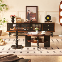 Table basse double couche en bois massif de style français vintage DISHI, table d'appoint de salon de style mid-century, petite table à thé