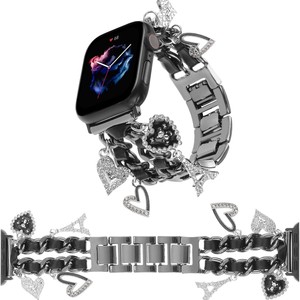 Correa de reloj de metal de doble cadena con dijes de diamantes de imitación brillantes, correa de repuesto para reloj inteligente de mujer - Product Image 1