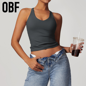 Gilet da Yoga Cross Back da donna <span class=keywords><strong>OBF</strong></span> Top stretto spazzolato con pantaloncini lunghi in tinta unita biancheria intima sportiva per il Fitness all'aperto - Product Image 5