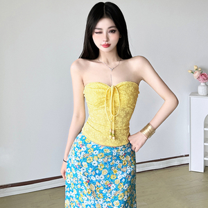 Top Corto de Punto Dulce y Sexy con Tirantes Cruzados en la Espalda, Estilo Bandeau, para Vacaciones en la Playa - Product Image 4