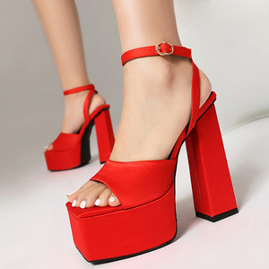 Sandales à bride cheville personnalisées avec logo pour femme, bout carré ouvert, talons épais et hauts, plateforme sexy pour l'extérieur - Product Image 3