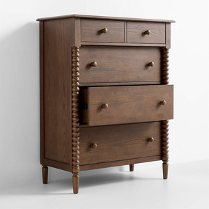 Cómoda de Almacenamiento de Cinco Cajones de Madera Maciza de Nogal Americano Estilo Francés con Rieles Silenciosos y Tiradores de Punto para <span class=keywords><strong>Muebles</strong></span> del Hogar - Product Image 3