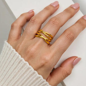 Geometric Titanium Steel <b>Ring</b> Electroplated 18K Gold Color Preserving Unisex Fashion Jewelry Gift - Product Image 1