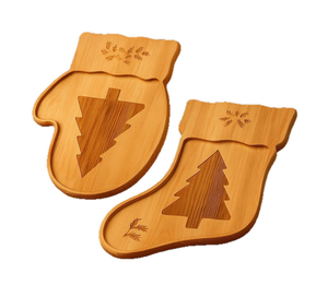 Factory Direct Custom Christmas Wood Serving Tray, <b>Engraved</b> Glove Stocking Shaped Platter, Bulk Wholesale for Holiday Party - Product Image 5