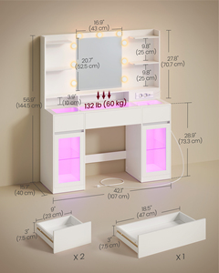 <span class=keywords><strong>VASAGLE</strong></span> Tavolo da Trucco Moderno con Striscia LED RGB, <span class=keywords><strong>Scrivania</strong></span> per Trucco con Luci LED e Presa di Corrente, Tocador De Maquillaje - Product Image 4
