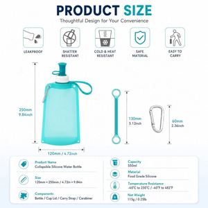 Custom Logo Tpu Silicone Collapsible Bottle Foldable Sports <b>Water</b> <b>Pouch</b> Leakproof Outdoor Running Hiking Drinking Bag - Product Image 3