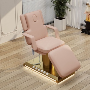 Cama de Masaje Eléctrica Comercial de Lujo con 3 Motores, Diseño Moderno, Tapizada en Rosa, de Metal y Aluminio Dorado, para Salón de Belleza y Spa, con LED - Product Image 6