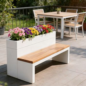 Banc de jardin moderne en acier inoxydable avec jardinière intégrée pour terrasse extérieure, écologique, pour cour et jardin - Product Image 5
