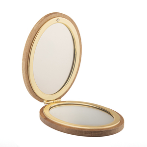 Espejo Compacto Ovalado Ecológico de Madera de Acacia Natural, Marco de Metal Dorado de Lujo, Espejo de Maquillaje de Bolsillo de Doble Cara con Cristal HD - Product Image 2