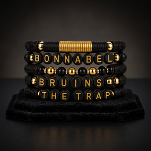Conjunto de Pulseras Bohemia Personalizadas con Cuentas de Latón, Baño de Oro Negro, Piedra Natural y Letra, Unisex, Elásticas, Apilables, Regalo de Joyería - Product Image 2