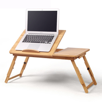 Table de bureau réglable pour ordinateur portable 100% bambou avec ventilateur USB plateau de lit de service de petit-déjeuner pliable avec tiroir