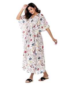 Robe d'été décontractée mi-longue pour femmes, 100% coton, imprimé floral, style bohème, séchage rapide, coupe régulière, style Inde Pakistan - Product Image 5