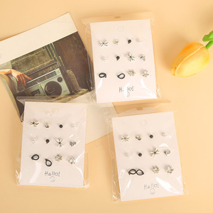 Boucles d'oreilles coréennes en alliage de zinc avec strass en forme de fleur, tige en plastique, 6 paires pour femmes et étudiantes - Product Image 2
