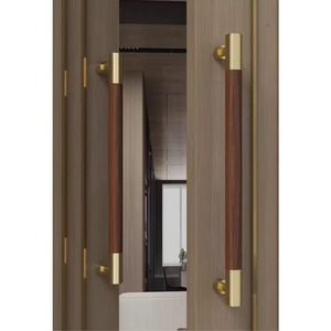 Poignée de porte en laiton massif sur mesure, finition noyer naturel, robuste, pour portes d'entrée de luxe modernes et grandioses - Product Image 2