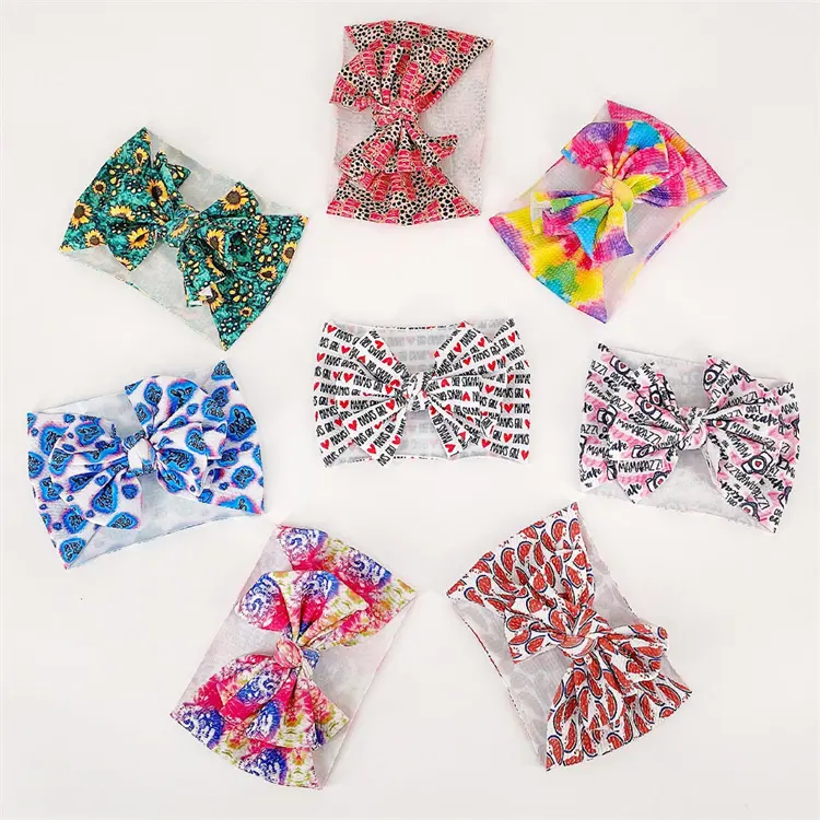 New hair accessories for children DIY fabric hairband with baby printed butterfly tie headband hair band