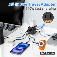 Adaptador de viaje de cargador rápido USB tipo C Worldplug de 140W GaN 2A3C adaptador de viaje Universal internacional para portátil función PPS PD