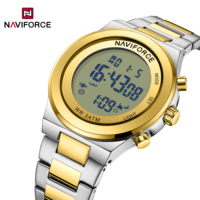 NAVIFORCE 9280 Jam Tangan Pasangan Mewah Sepasang Jam Tangan Elektronik Bercahaya Azan Doa LCD Digital untuk Pria dan Wanita
