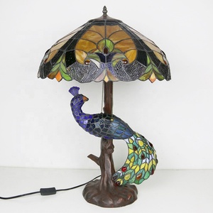 LongHuiJing 18Inch Tiffany Table <b>Light</b> Yellow Stained Glass Lamp Antique Desk Lamps for Hotel Home Decorative - Product Image 4