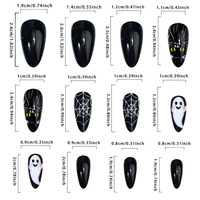 Faux ongles autocollants Halloween motif toile d'araignée et citrouille, taille moyenne, style Instagram, style européen et américain