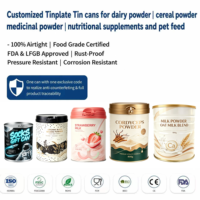 Boîte en fer blanc ronde vide robuste, authentique et personnalisée en usine, 30g 50g 100g 200g 400g 500g, pour lait en poudre ou jouets de boîte mystère