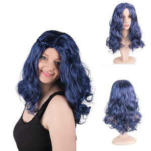 <span class=keywords><strong>Parrucca</strong></span> <span class=keywords><strong>lunga</strong></span> ondulata <span class=keywords><strong>blu</strong></span> scuro da donna con fascia intrecciata sintetica resistente al calore per parrucchino di moda Cosplay per feste quotidiane - Product Image 1