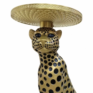 <span class=keywords><strong>Table</strong></span> <span class=keywords><strong>console</strong></span> d'angle moderne de luxe léger en résine et laiton en forme de guépard avec plateau en cuivre pour salons de villas et d'hôtels - Product Image 3