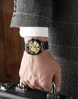 Montre-bracelet de luxe automatique mécanique pour homme, boîtier coussin, chiffres romains, cadran ajouré filigrané, bracelet