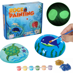 <span class=keywords><strong>Kit</strong></span> d'artisanat de <span class=keywords><strong>peinture</strong></span> <span class=keywords><strong>sur</strong></span> pierres en plastique avec pierres lumineuses, formes de pierres réalistes, tatouages, autocollants diamant et pinceaux pour enfants - Product Image 1