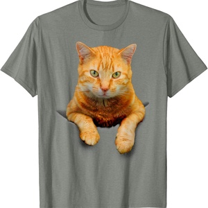 Cat <b>Animals</b> Sublimation Blanks Creative Cat Motif Bag Cat T-Shirt Heavyweight Cotton Short Sleeve Crew Neck T-Shirt - Product Image 4