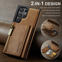 Coque de téléphone magnétique 2in1 séparable en cuir avec fermeture éclair pour Samsung S24 Ultra S22 Plus S23 FE iPhone 16 Pro max 15 Plus 14 13