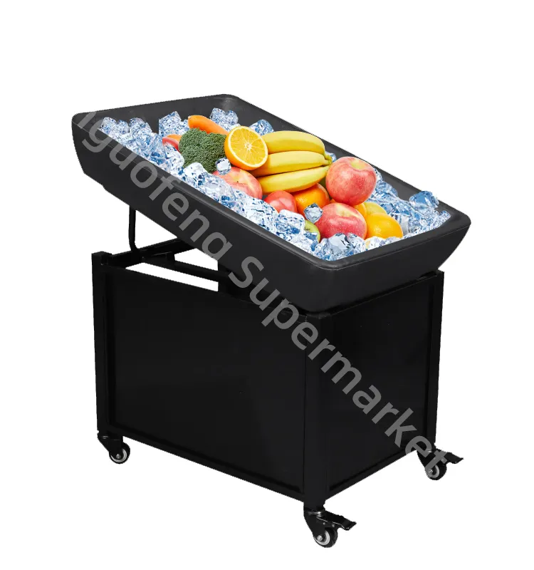 Supermercato Ice truck Cold table refresh cart mantieni le verdure più fredde carne di maiale conservazione della frutta nero assemblare la scrivania mobile