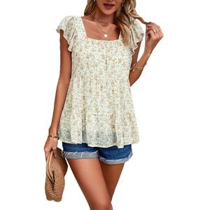 Camisas en capas con cuello cuadrado y estampado floral para mujer de talla grande, ropa holgada antibolitas para trabajo y vacaciones - Product Image 5