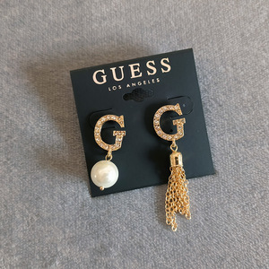 Pendientes Largos de Diseño de Marca de Moda con Perla y Logotipo <span class=keywords><strong>GUESS</strong></span> Calado, Pendientes Colgantes de Diseño para Mujer - Product Image 2