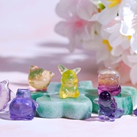 Collier pendentif Pikachu sculpté en cristal de fluorite arc-en-ciel, motif Pokémon, avec trou vertical, mini sculpture artisanale Pokémon