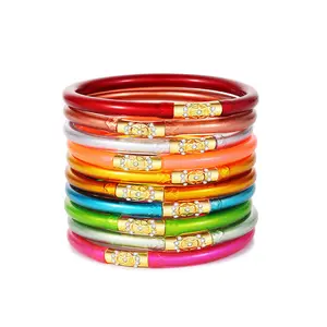 Buddhist Bracelet Temple Bangle Jelly Bangle Bracelets Lightweight Cute Glitter Filled Stack Silicone Party Bracelets