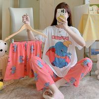 Conjunto de pijamas de tres piezas para mujer, pantalones cortos de manga corta, ropa de casa, ropa de dormir, Camiseta de cuello redondo, pijamas de dibujos animados de verano