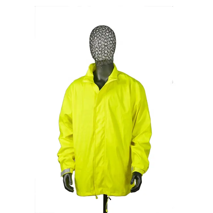 Veste de pluie PU jaune fluorescent Hi-viz Vêtements de pluie imperméables pour la sécurité routière