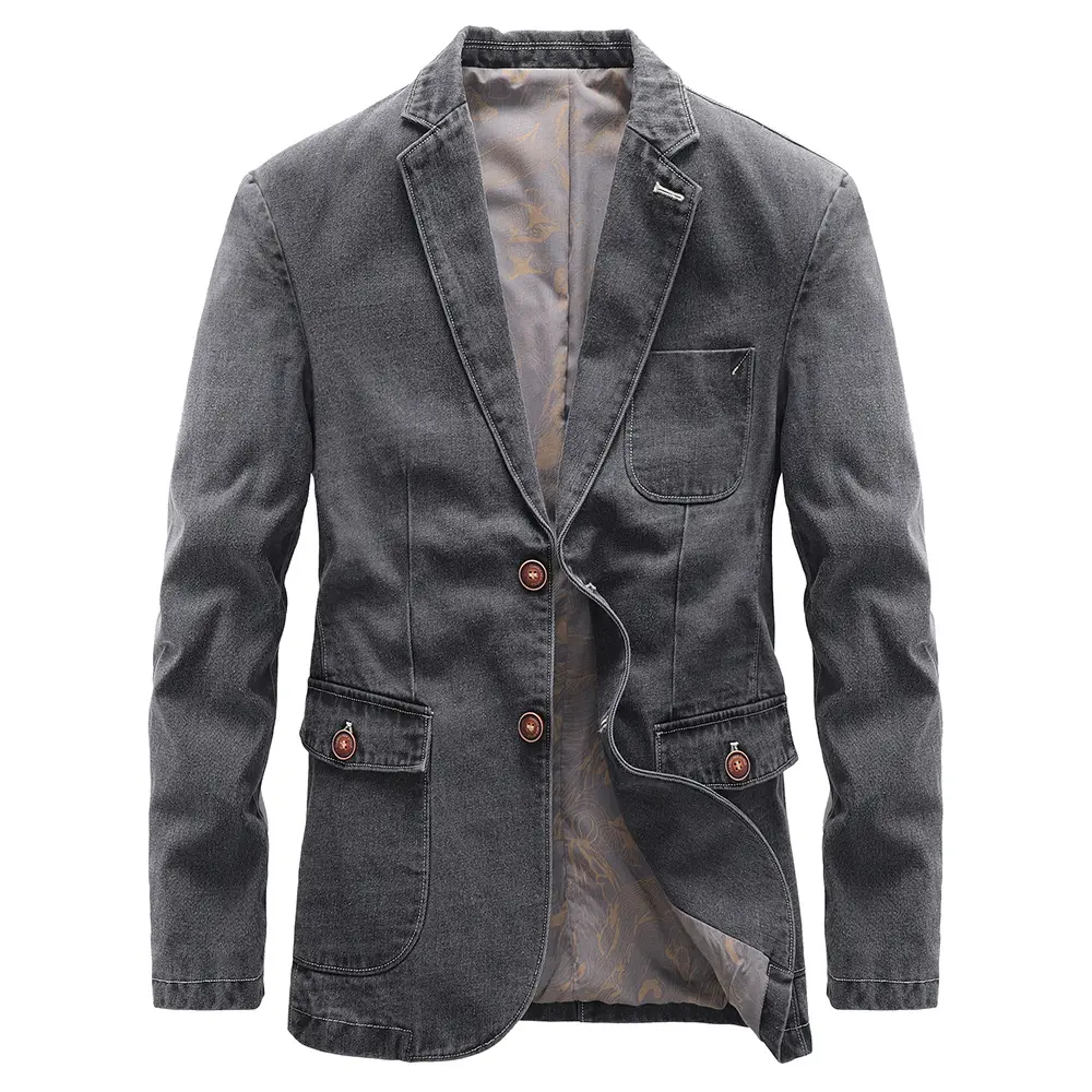 New 2022 Men Spring/Fall Handsome Slim Business Casual Suit Blazer Washed Denim Jacket