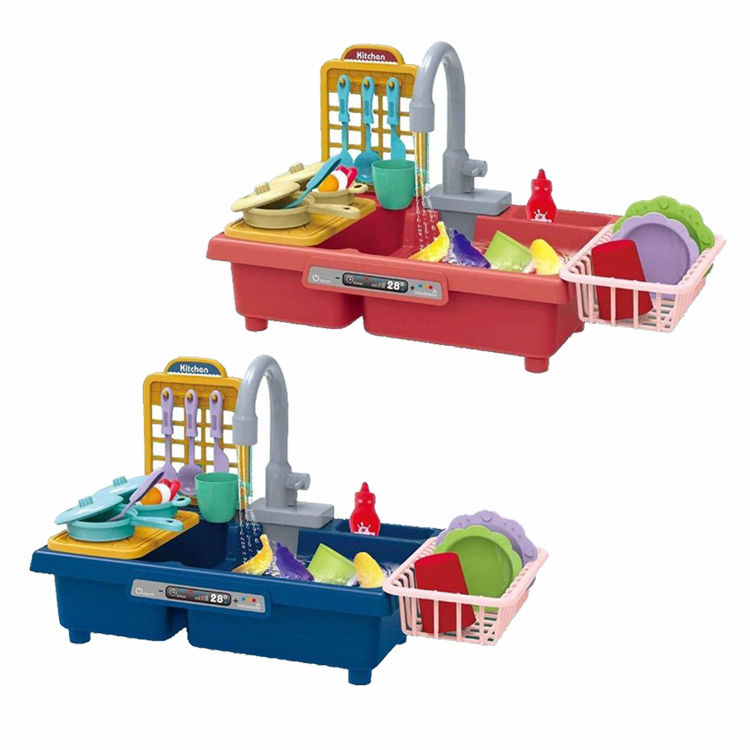 Раковина для проточной воды, игрушечная раковина для кухни, игрушка для игры, Электронная раковина для мытья с рабочим смесителем, посуда