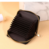 Grosir wanita 9 Slot kartu ID tempat kartu kecil warna Solid dompet PU kulit buaya ritsleting dompet koin Mini