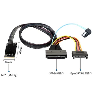 M2 M-Ke PCIE-Gen 4X para NVMe U2 SFF-8639 com cabo fêmea de ângulo esquerdo SATA 15P macho e 7P SATA