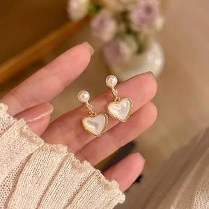 22510 DIY <b>Pearl</b> Accessories S925 <b>Silver</b> Earnail Empty Support Fashionable Love Style <b>Earrings</b> with 7-9mm Round Beads - Product Image 1