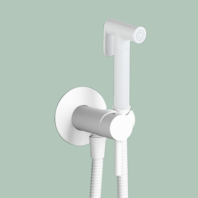 Round Handheld Bidet Solid Brass Body with Alloy Spray White