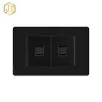 Prise murale réseau pour bureau à domicile avec double port informatique (RJ45) et port téléphonique (RJ11) en verre/PC