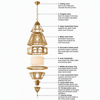 Lustre marocain LED carré en fer forgé fait main de taille moyenne, style arabe, lampe suspendue dorée pour salle à manger, hall d'hôtel