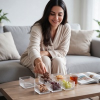 6-delige set glazen serveerschalen met ribbels, vierkante schaaltjes voor snacks en desserts, geschikt voor thuis, restaurant, café en feesttafels