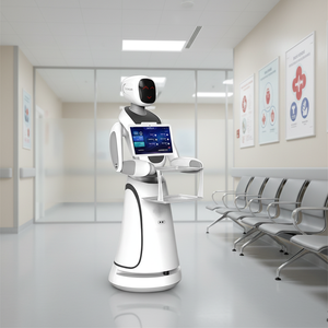 Robot de livraison de nourriture intelligent automatique avec une charge utile de 5 kg, un moniteur de 13 pouces, une commande par application et une recharge automatique, Amy pour les restaurants et les hôtels - Product Image 1