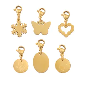 סיטונאי נירוסטה Snowflake פרפר Keychain תליון זהב מצופה לב סגלגל עגול דיסק Keychain תליון לתכשיטים