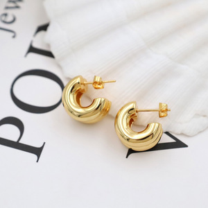 Fashion Minimalist <b>Titanium</b> Steel Double Layer C Shape Earrings Gold Plated <b>Stud</b> Earrings For Women - Product Image 1